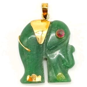 ELEPHANT PENDANT HEAD JADE YELLOW GOLD